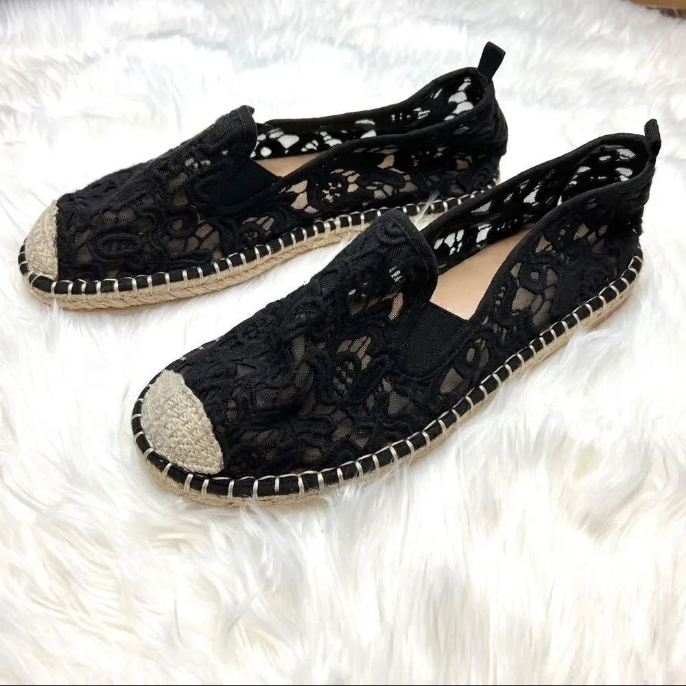 Torrid Black Lace Espadrille Flat 11.5W slip on Wide